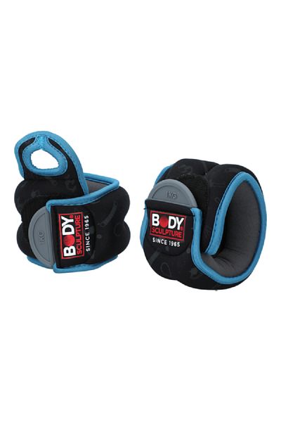 BODY SCULPTURE 2-Piece Velcro Closure Neoprene Wrist Weight Black and Blue 2kg
