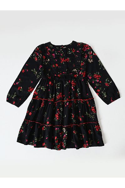 Bella Moda By Styli Floral Print Buttoned Tiered Knee-Length Dress