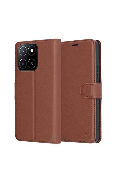 SKYDDAR INNOVATION Husă pentru Honor X5b, piele tip Folio Book, cu portofel interior, finisaje premium, set de stickere, maro