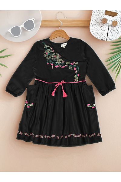 Bella Moda By Styli Floral Embroidered Wrap Knee-Length Dress