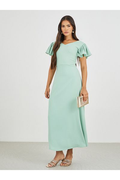 Maxim Creation By Styli Solid Flutter Sleeves A-Line Maxi Dress