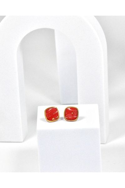 NARRU Handmade NARRU earrings, square, 1.2 mm, red and gold, Xeni