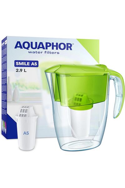 Aquaphor Water Filter Jug Smile, Space-saving, Lightweight Fridge door fit 2.9L Capacity 1 X A5 350L