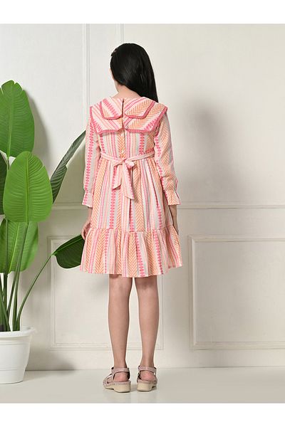 Bella Moda By Styli Striped Ruffled Hem Knee-Length Dress