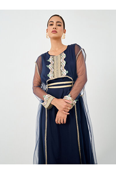 Keenly By Styli Lace Detail Embroidered Long Sleeve Maxi Dress