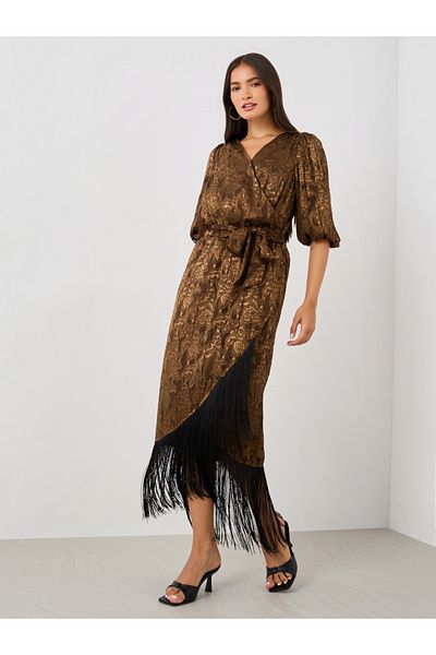 Styli Self Design Elbow Sleeves Wrap Maxi Dress