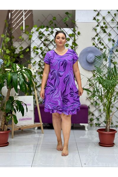 Punta Otantik Nc50122 Italian Short Sleeve Cotton Linen Dress Purple