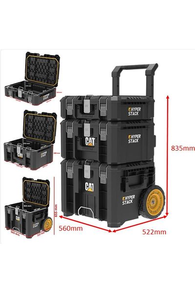 Caterpillar CAT DA41005 HYPER STACK Heavy-Duty 3-Wheeled Lockable Tool Case Set