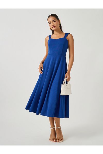 Styli Plain Sweetheart Neck Strappy A-Line Midi Dress