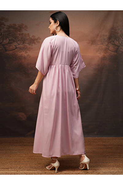 Vishudh By Styli Women Embroidered V Neck A-Line Maxi Dress