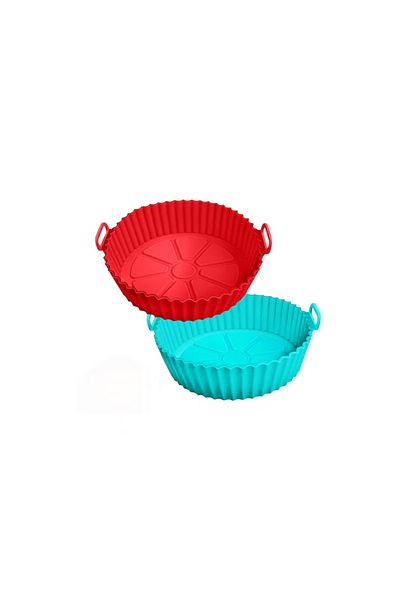 K KATHODE Set 2 Tavi Airfryer, Silicon, Poate Fi Reutilizat Si Usor De Curatat, 20X17X5Cm, Albastru/Rosu
