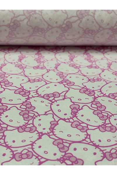 iki iplik Cute Cat Printed Baby Interlock Fabric with Bow 100% Cotton – Width 160 cm