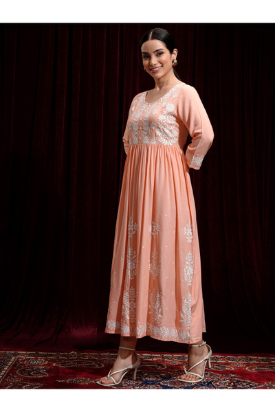 Vishudh By Styli Women Embroidered Round Neck A-Line Midi Dress