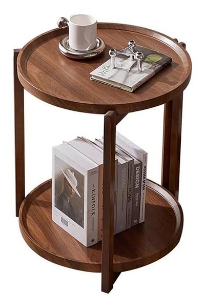 sharpdo 2-Tier Round Side Table Coffee Table Side Table, 360° Rotation, Side Table with Open Storage Space