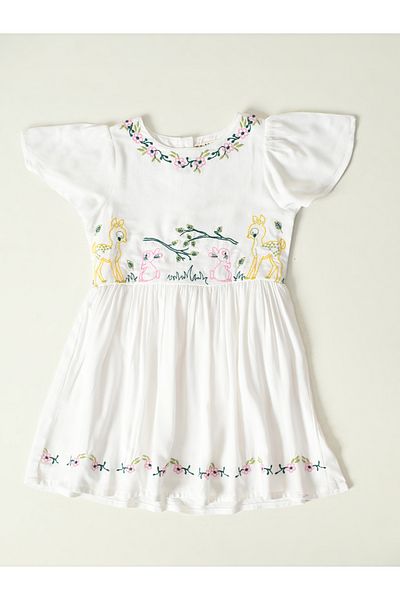 Bella Moda By Styli Embroidered Ruffled Sleeve Knee-Length Dress