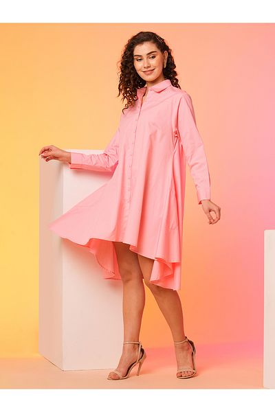 Globus By Styli Women Peach Solid Asymmetric Hem Shirt Mini Dress