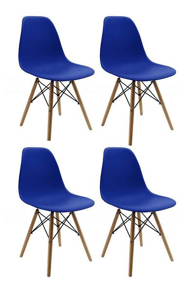 Taimi Pack of 4 Modern Style Plastic Dining Chair Mid Century Modern DSW Chair, Shell Lounge ,Dark Blue