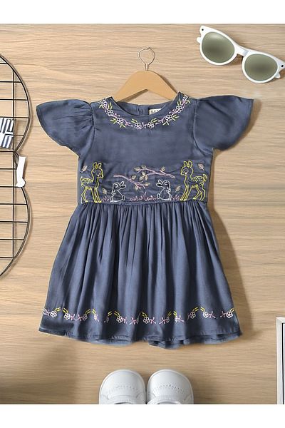 Bella Moda By Styli Embroidered Pleated Knee Length Dress