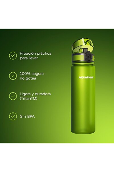 Aquaphor City Bottle 500ml Green | Travel Water Bottle with Activated Carbon Filter | Filters Chlori