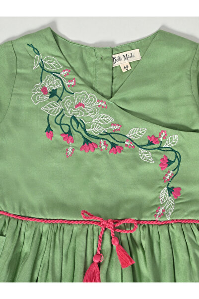 Bella Moda By Styli Floral Embroidered Wrap Knee-Length Dress