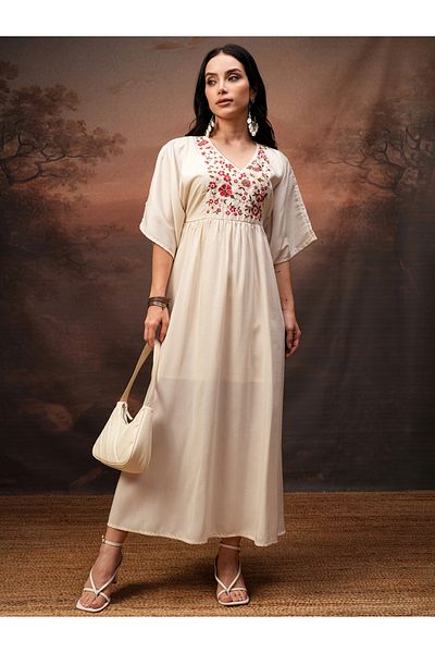 Vishudh By Styli Women Embroidered V Neck A-Line Maxi Dress