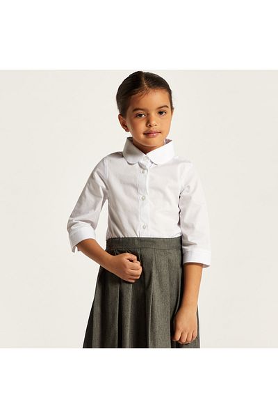 Juniors Solid Shirt With 3/4 Sleeves And Button Closure
