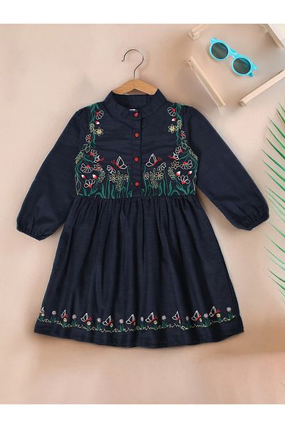 Bella Moda By Styli Floral Embroidered Buttoned Knee-Length Dress