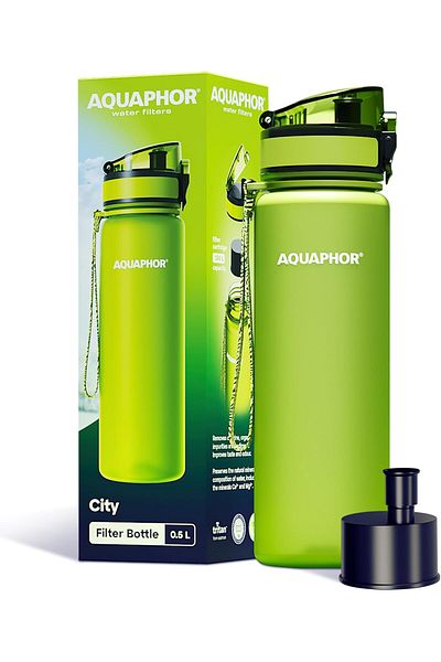 Aquaphor City Bottle 500ml Green | Travel Water Bottle with Activated Carbon Filter | Filters Chlori