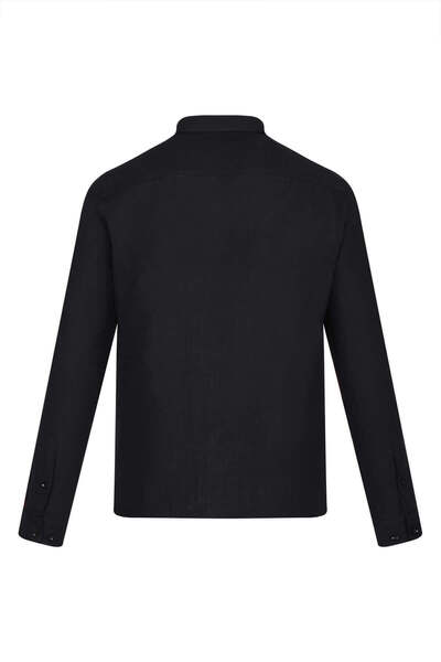Hatemoğlu Siyah Comfort Fit 100% Pamuk Düğmeli Yaka Uzun Kollu Casual Gömlek