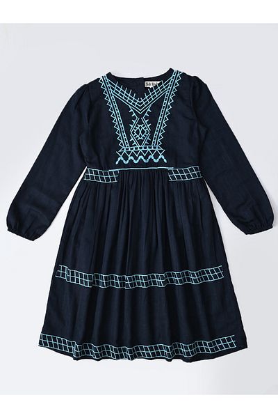 Bella Moda By Styli Embroidered Notch Neck Knee-Length Dress