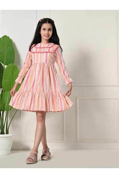 Bella Moda By Styli Striped Ruffled Hem Knee-Length Dress