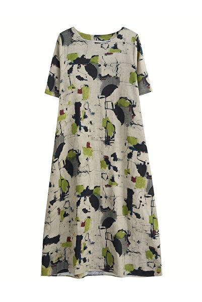 Take Two By Styli Printed Round Neck Short Sleeve Midi Dress