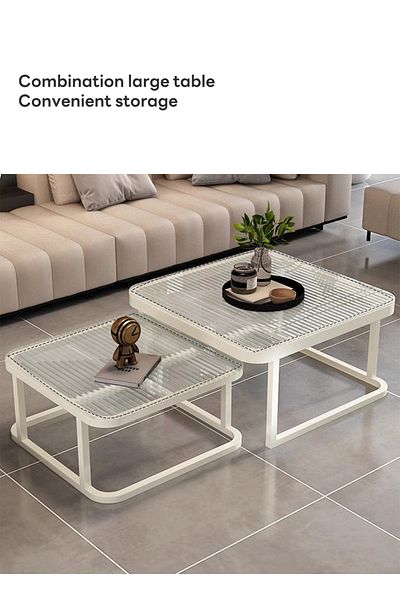 sharpdo Small Apartment Ins Style Tempered Glass Metal Frame Coffee Table 60*60*36.5CM&70*70*44CM