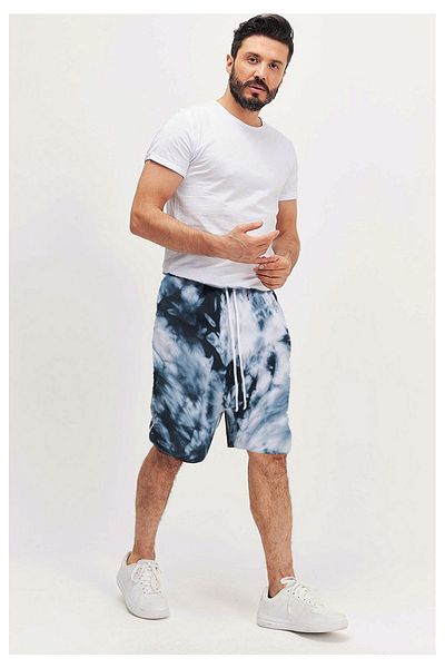 wingetstar White Blue Tie Dye Printed Classic Cotton Shorts