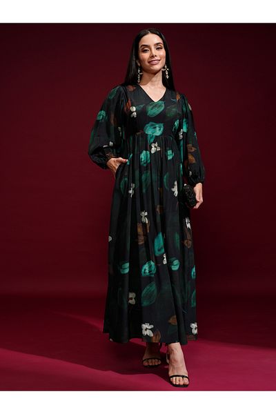 Vishudh By Styli Women Floral Printed Balloon Sleeves A-Line Maxi Dress