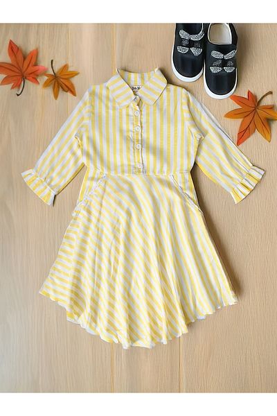 Bella Moda By Styli Striped Mandarin Collar Knee-Length Dress