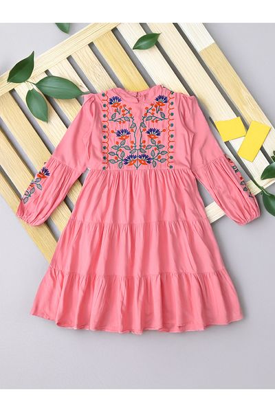 Bella Moda By Styli Embroidered Tiered Knee-Length Dress