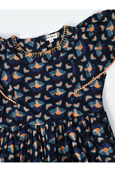 Bella Moda By Styli All-Over Print Flutter Sleeves Dress with Lace Trim