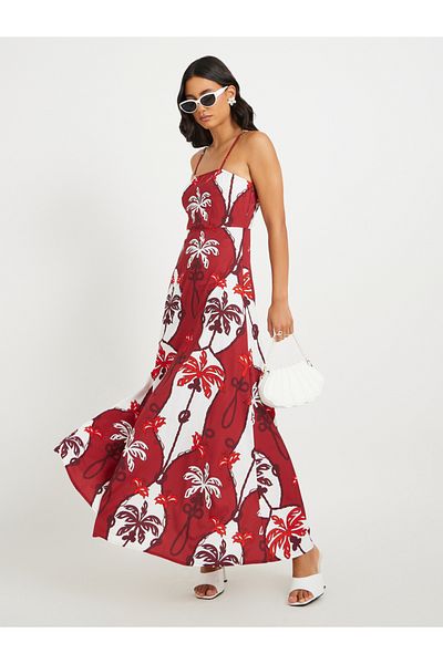 Styli Coconut Tree Print Strappy A-Line Maxi Dress