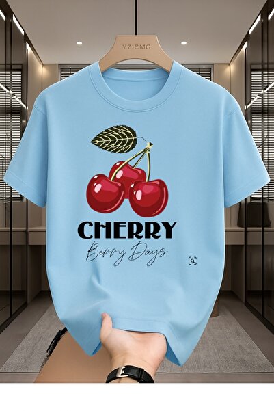 MEİLİFENG Cherry Bery Days Printed Unisex Crew Neck Cotton Oversize Boyfriend...