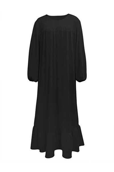 Take Two By Styli Women Black Textured Cuffed Sleeves Jalabiya