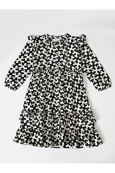 Bella Moda By Styli Printed Ruffled Detail Knee-Length Dress