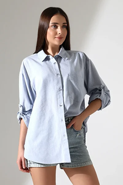 Corradeo Giyim New Season Oversize Pattern Cotton Linen Fabric Applique Pocket Epaulet Women's Shirt