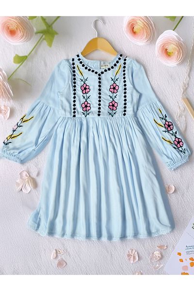 Bella Moda By Styli Embroidered Balloon Sleeves Knee-Length Dress