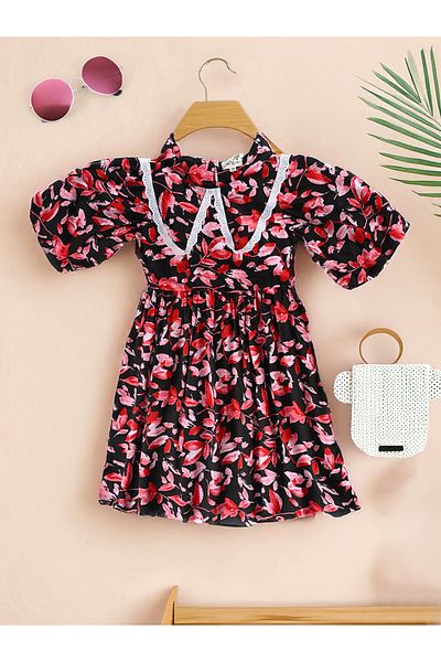Bella Moda By Styli Floral Print Balloon Sleeves Knee-Length Dress