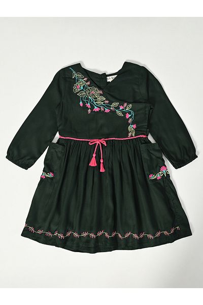 Bella Moda By Styli Floral Embroidered Wrap Knee-Length Dress