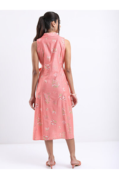 Vishudh By Styli Floral Printed Tie Up Detail A-Line Midi Dress