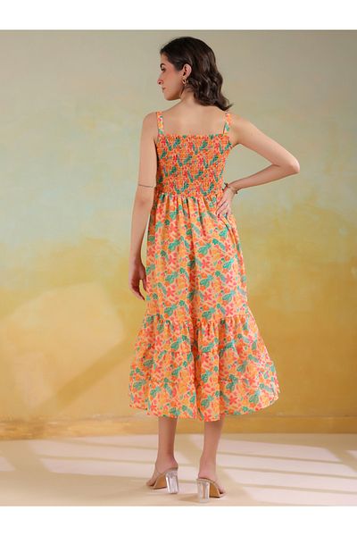 Sanskrutihomes By Styli All-Over Floral Print Smocked Back A-Line Midi Dress