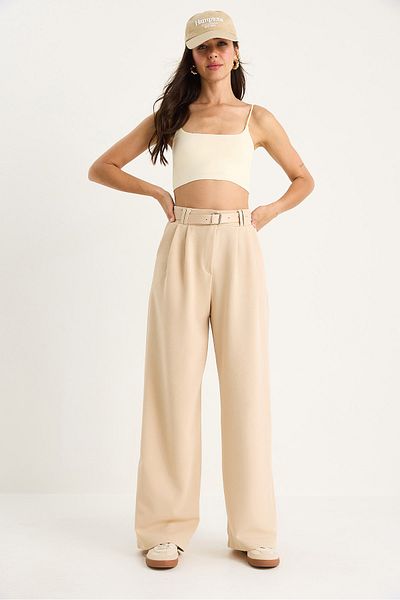Bianco Lucci Women's Double Pleat Detailed Belted Knitted Trousers 3851 60261449