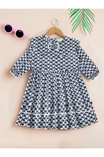 Bella Moda By Styli All-Over Abstract Print Ruffle Trim Cotton Dress